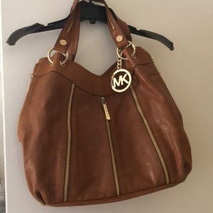 Gorgeous MK brown leather bag with zippers